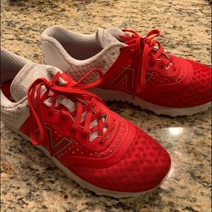 red and white New Balance tennis shoes!!